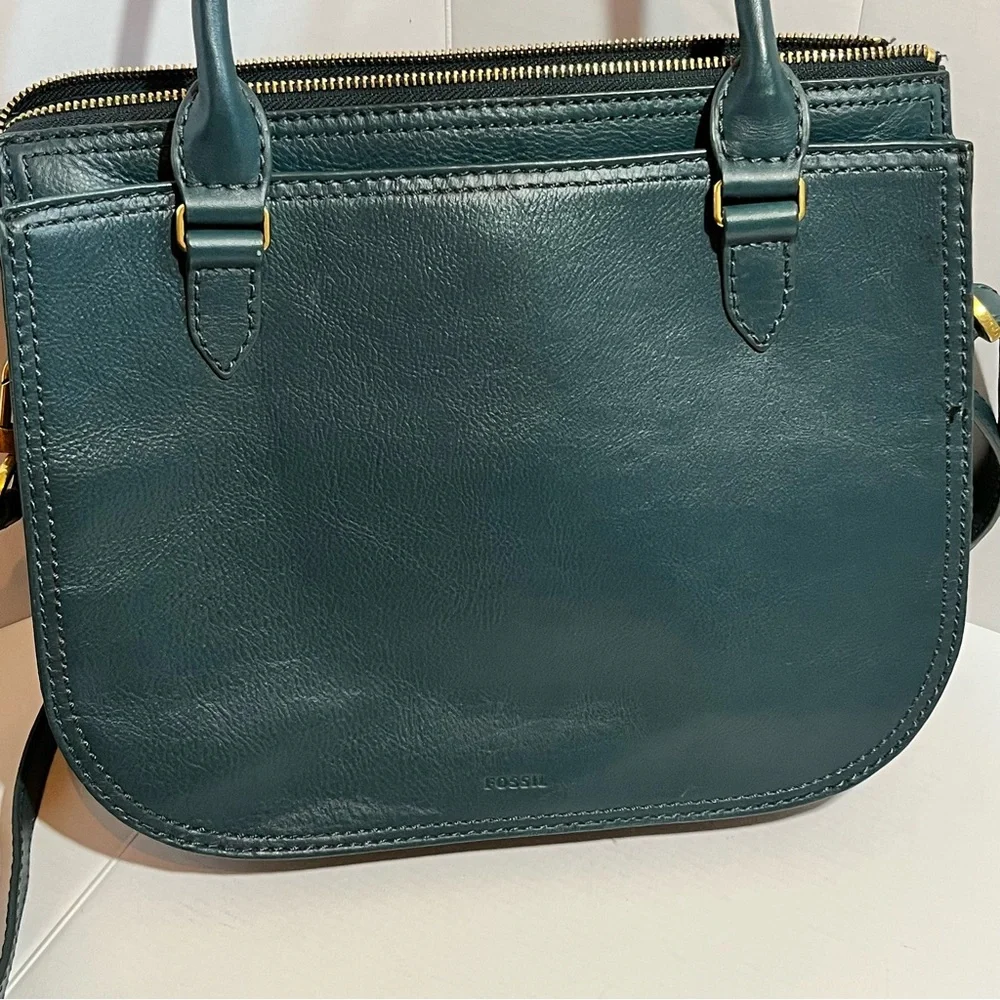 Fossil Green Ryder Satchel Crossbody Signature Jacquard style Leather Bag Wallet - Picture 6 of 14